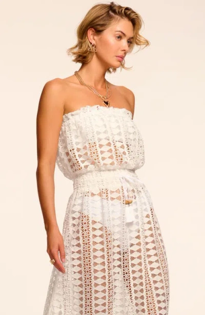 Ramy Brook Henrietta Cotton Embroidered Strapless Coverup Dress White In Pink