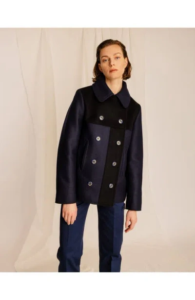 Fortela Patchwork Wool Caban Jacket In Blue