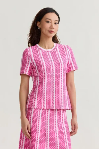 Ming Wang Roadmap Pattern Soft Knit Top In Pink