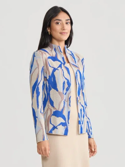 Misook Tailored Multi-color Abstract Knit Jacket In Blue