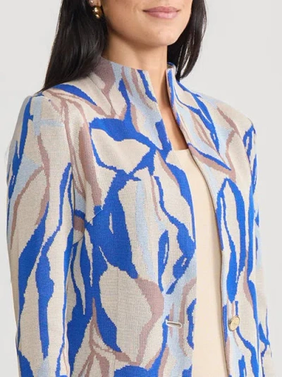 Misook Tailored Multi-color Abstract Knit Jacket In Blue