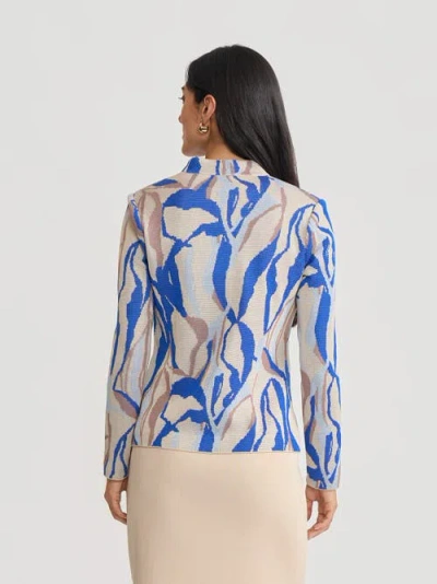 Misook Tailored Multi-color Abstract Knit Jacket In Blue