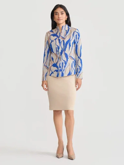 Misook Tailored Multi-color Abstract Knit Jacket In Blue