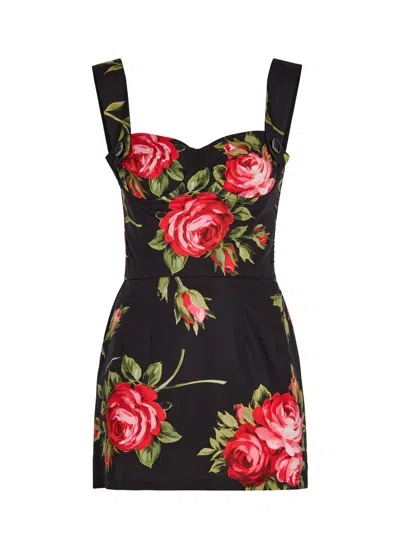Dolce & Gabbana Floral-print Cotton Bustier Mini Dress In Black