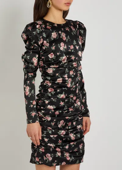 Dolce & Gabbana Black Dress With Floral Print And Side Draping In Silk Woman In Multi