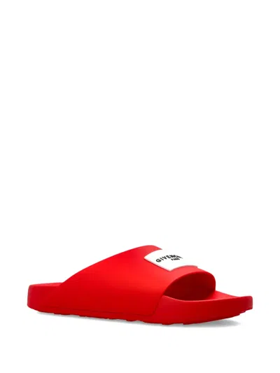Givenchy Red Polyurethane Label Slide Flat Sandal In Multi