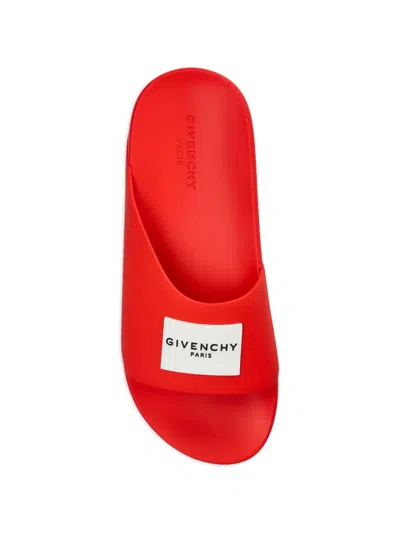 Givenchy Red Polyurethane Label Slide Flat Sandal In Multi
