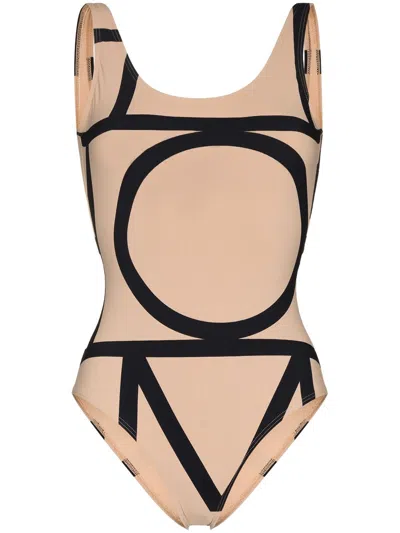 Totême Beige Stretch Jersey Monogram One-piece Swimsuit In Neutral