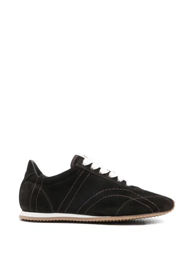 Totême Leather Sneakers Contrast Stitching Low Top Rubber In Black