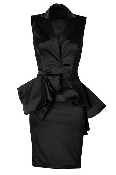 Marchesa Satin Dress With Peplum In Black