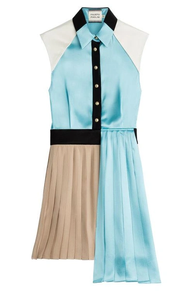 Fausto Puglisi Asymmetric Dress With Pleated Skirt In Teal