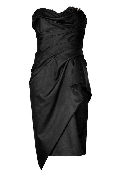 Marchesa Strapless Hand Draped Cocktail Dress In Black