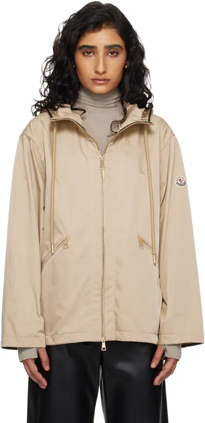 Moncler Cassiopea Hooded Polyester Jacket Drawstring Pockets In Neutral
