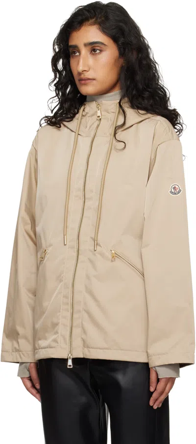 Moncler Cassiopea Hooded Polyester Jacket Drawstring Pockets In Neutral