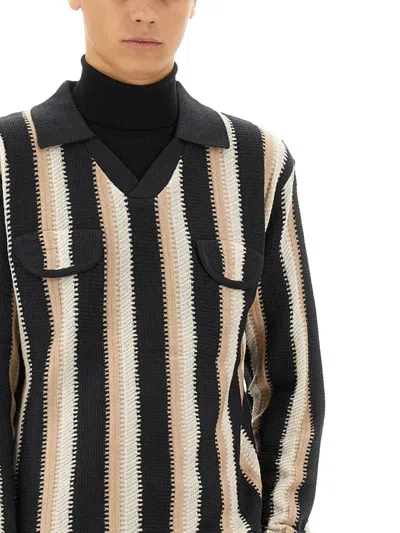 Sasquatchfabrix Striped Flap-pocket Sweater In Black