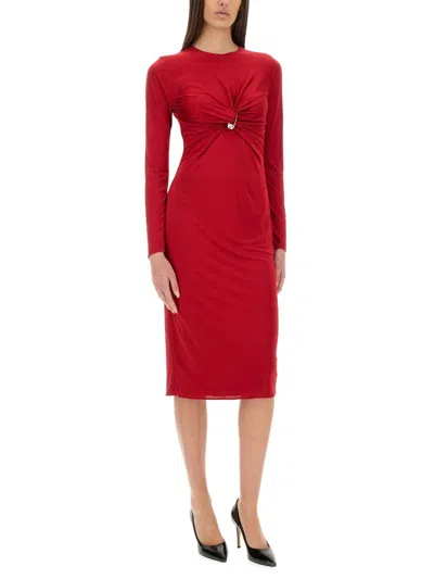 Versace Embellished Twisted Satin-jersey Dress In Red