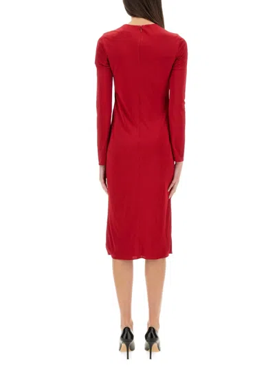 Versace Embellished Twisted Satin-jersey Dress In Red