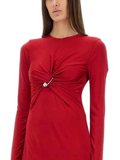 Versace Embellished Twisted Satin-jersey Dress In Red