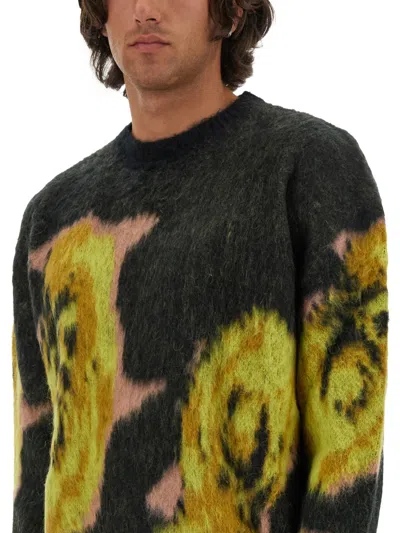 Msgm Underground Pixelled Roses Jersey In Black