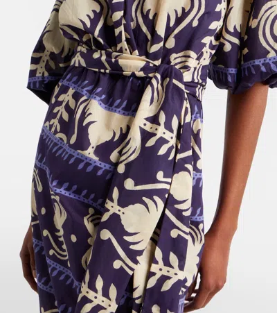Johanna Ortiz Harbour Hues Patterned Cotton-poplin Midi Dress In Blue