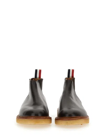 Thom Browne Pull Tab Leather Chelsea Boot In Black