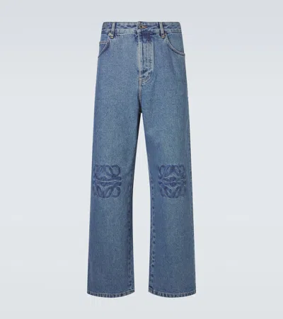 Loewe Denim Trousers Belt Loops Embroidered Back Pockets In Blue
