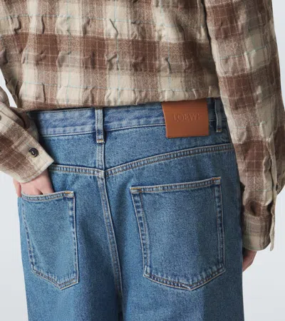 Loewe Denim Trousers Belt Loops Embroidered Back Pockets In Blue