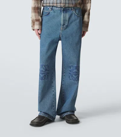 Loewe Denim Trousers Belt Loops Embroidered Back Pockets In Blue