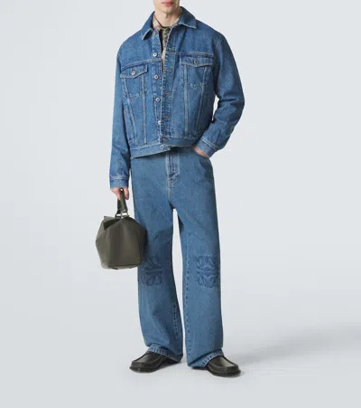 Loewe Denim Trousers Belt Loops Embroidered Back Pockets In Blue