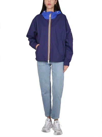 K-way Unisex High Neck Hooded Jacket In Blue