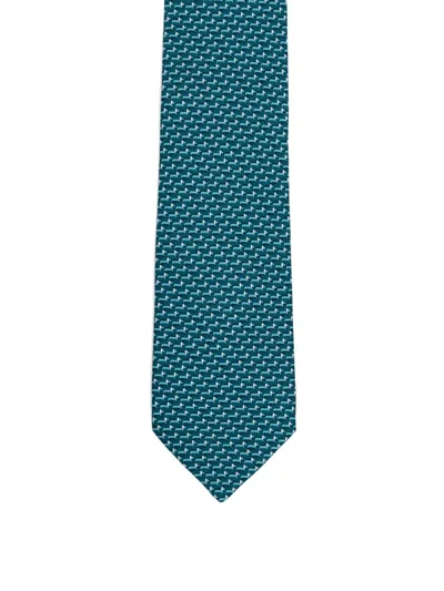 Ferragamo Patterned Silk Tie In Blue