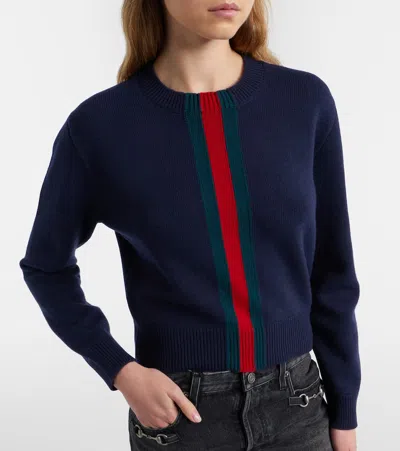 Gucci Web Stripe Wool Sweater In Blue