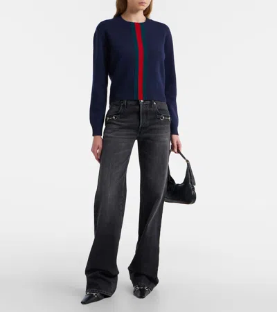 Gucci Web Stripe Wool Sweater In Blue