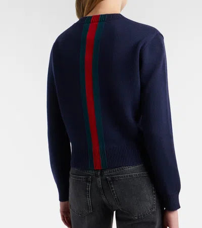 Gucci Web Stripe Wool Sweater In Blue