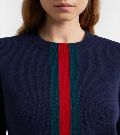 Gucci Web Stripe Wool Sweater In Blue