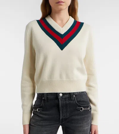 Gucci Pullover Aus Feinem Wollstrick Mit Web In White