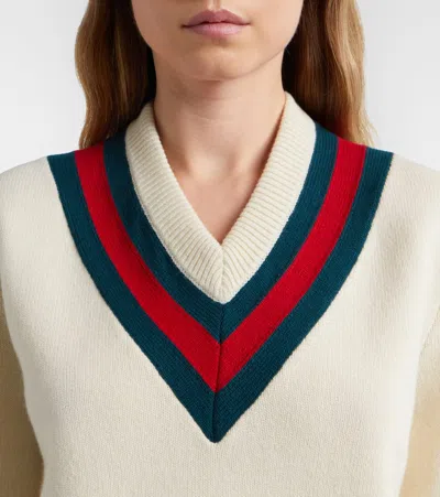 Gucci Pullover Aus Feinem Wollstrick Mit Web In White