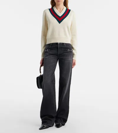 Gucci Pullover Aus Feinem Wollstrick Mit Web In White