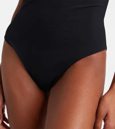Tory Burch Halter Neck Plunge Swimsuit Ring Detail In Black