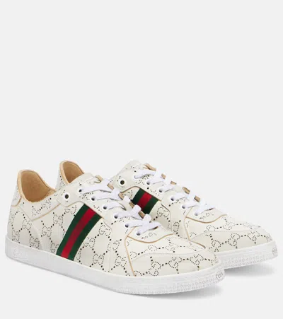 Gucci White Stretch Sneakers With Laser-cut Gg Motif In Neutral
