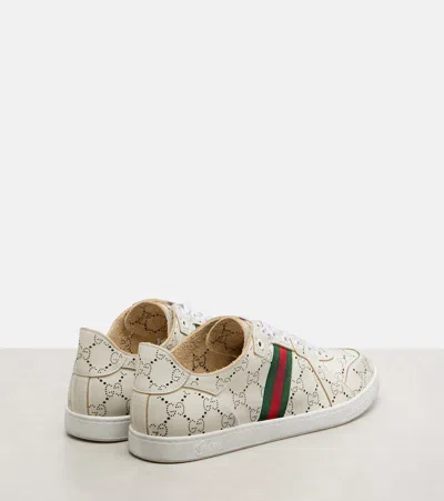 Gucci White Stretch Sneakers With Laser-cut Gg Motif In Neutral
