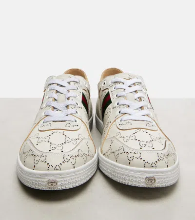 Gucci White Stretch Sneakers With Laser-cut Gg Motif In Neutral