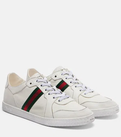 Gucci Leather Stretch Lace Up Sneakers Signature Stripe In Multi