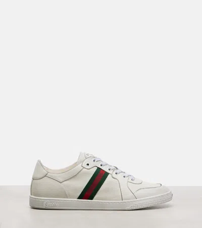 Gucci Leather Stretch Lace Up Sneakers Signature Stripe In Multi