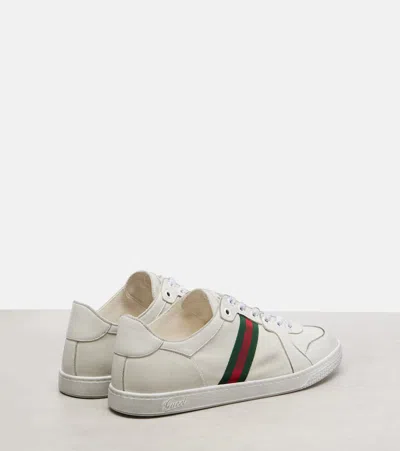 Gucci Leather Stretch Lace Up Sneakers Signature Stripe In Multi