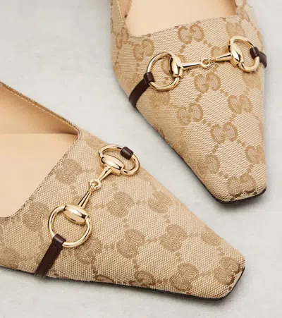 Gucci Vittoria Horsebit-detail Gg-pattern Ballet Flats In Neutral