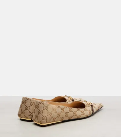 Gucci Vittoria Horsebit-detail Gg-pattern Ballet Flats In Neutral