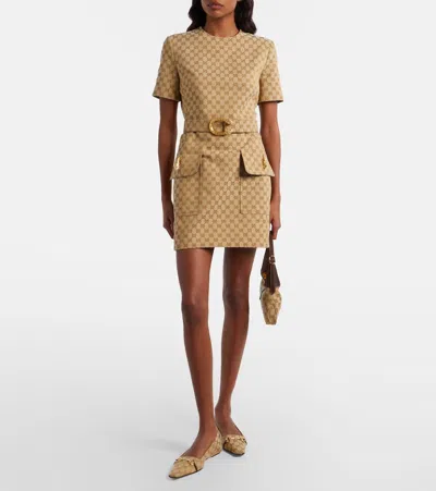 Gucci Vittoria Horsebit-detail Gg-pattern Ballet Flats In Neutral