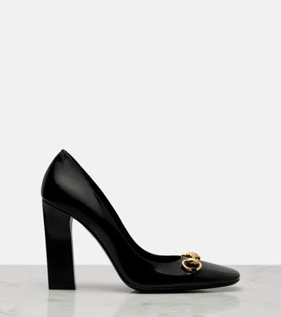 Gucci Signora Pumps Block Heel Gold Tone Hardware In Black