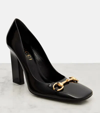 Gucci Signora Pumps Block Heel Gold Tone Hardware In Black